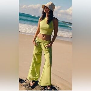 Free People Movement Go To Set Smock Waistband Pockets Rib Top Lightening Lime